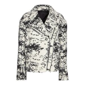 Rag & Bone Monaco Black & Cream Wool Blend Off Center Zippers Motorcycle Jacket